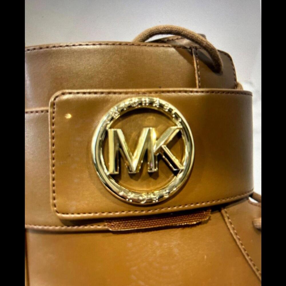 Michael Kors Faux Leather Tatum Ankle Combat Boot Cognac New Size 8